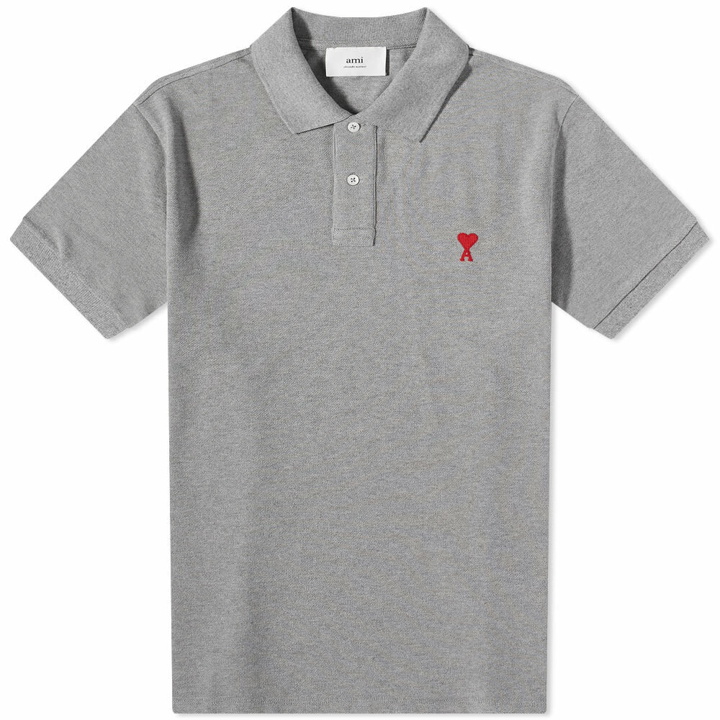 Photo: AMI Men's Small A Heart Polo Shirt in HthrGry