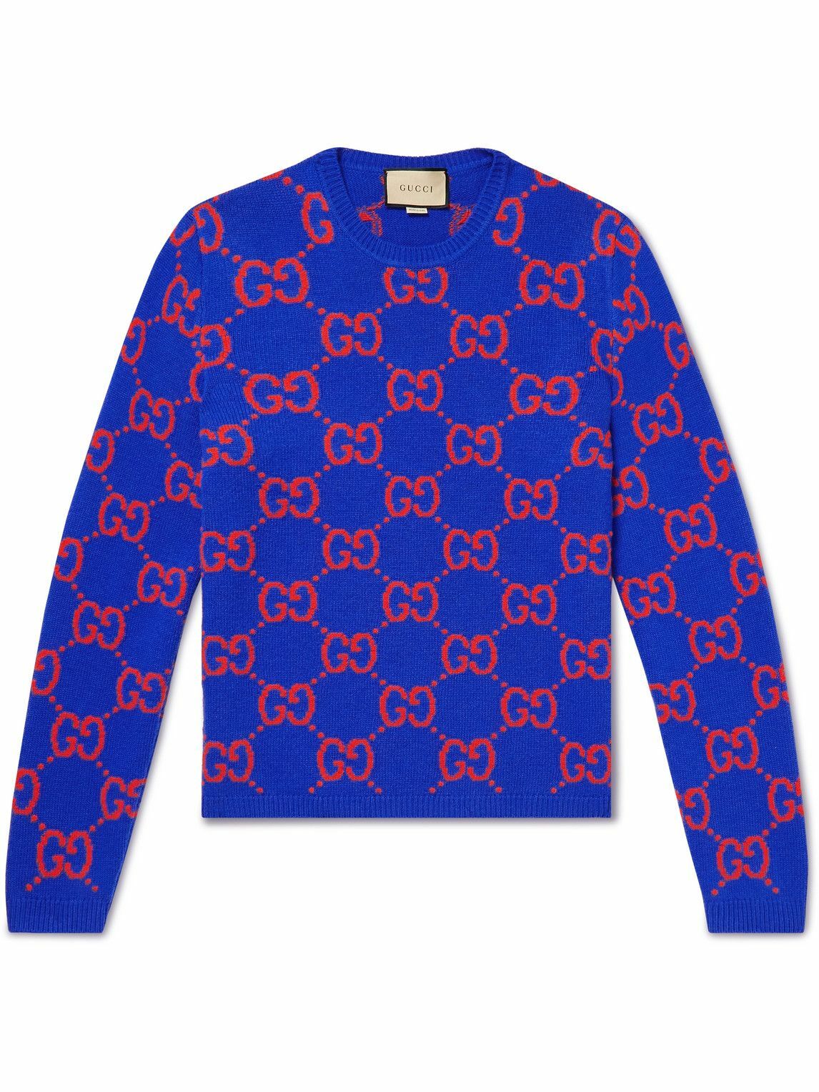 GUCCI Logo Jacquard Wool Sweater Blue Gucci