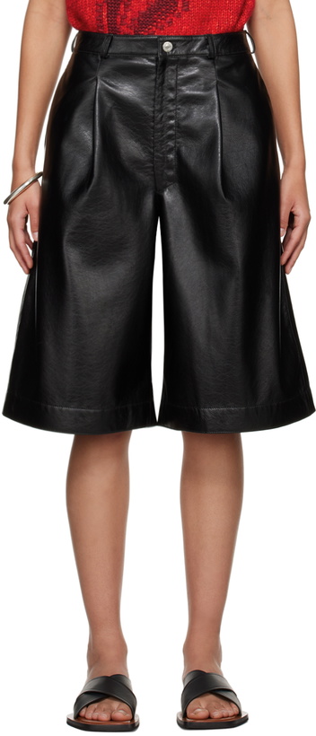 Photo: LU'U DAN Black Pleated Faux-Leather Shorts