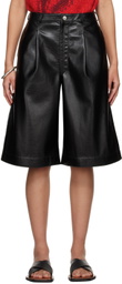 LU'U DAN Black Pleated Faux-Leather Shorts
