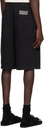 Palmes Black Twill Patch Denim Shorts