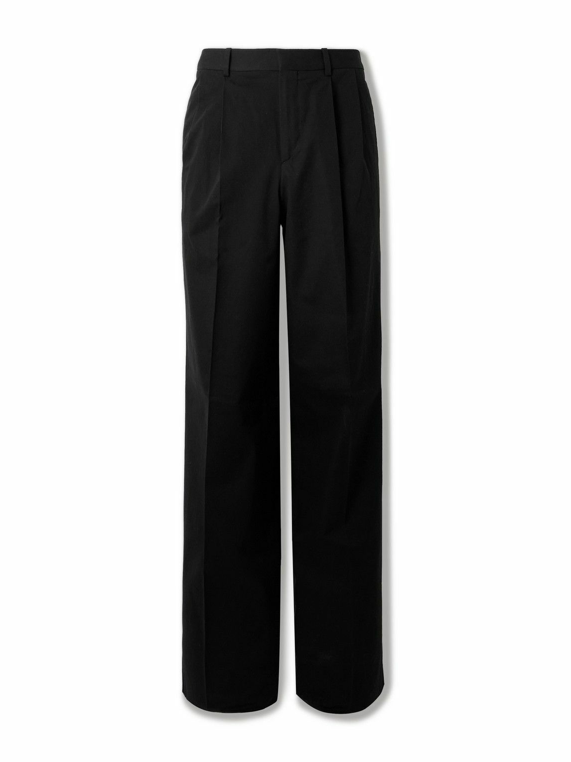 CELINE - Straight-Leg Pleated Cotton-Twill Trousers - Black