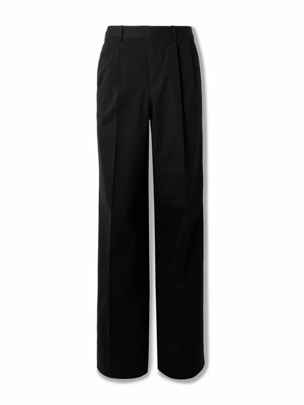 Photo: CELINE - Straight-Leg Pleated Cotton-Twill Trousers - Black