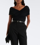 SIR Off-shoulder ruched mesh bodysuit