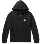 Stüssy - Logo-Print Fleece-Back Cotton-Blend Jersey Zip-Up Hoodie - Black