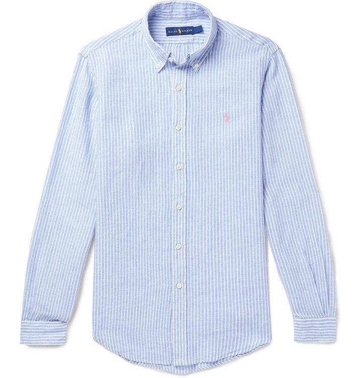 Photo: Polo Ralph Lauren - Button-Down Collar Striped Linen Shirt - Blue