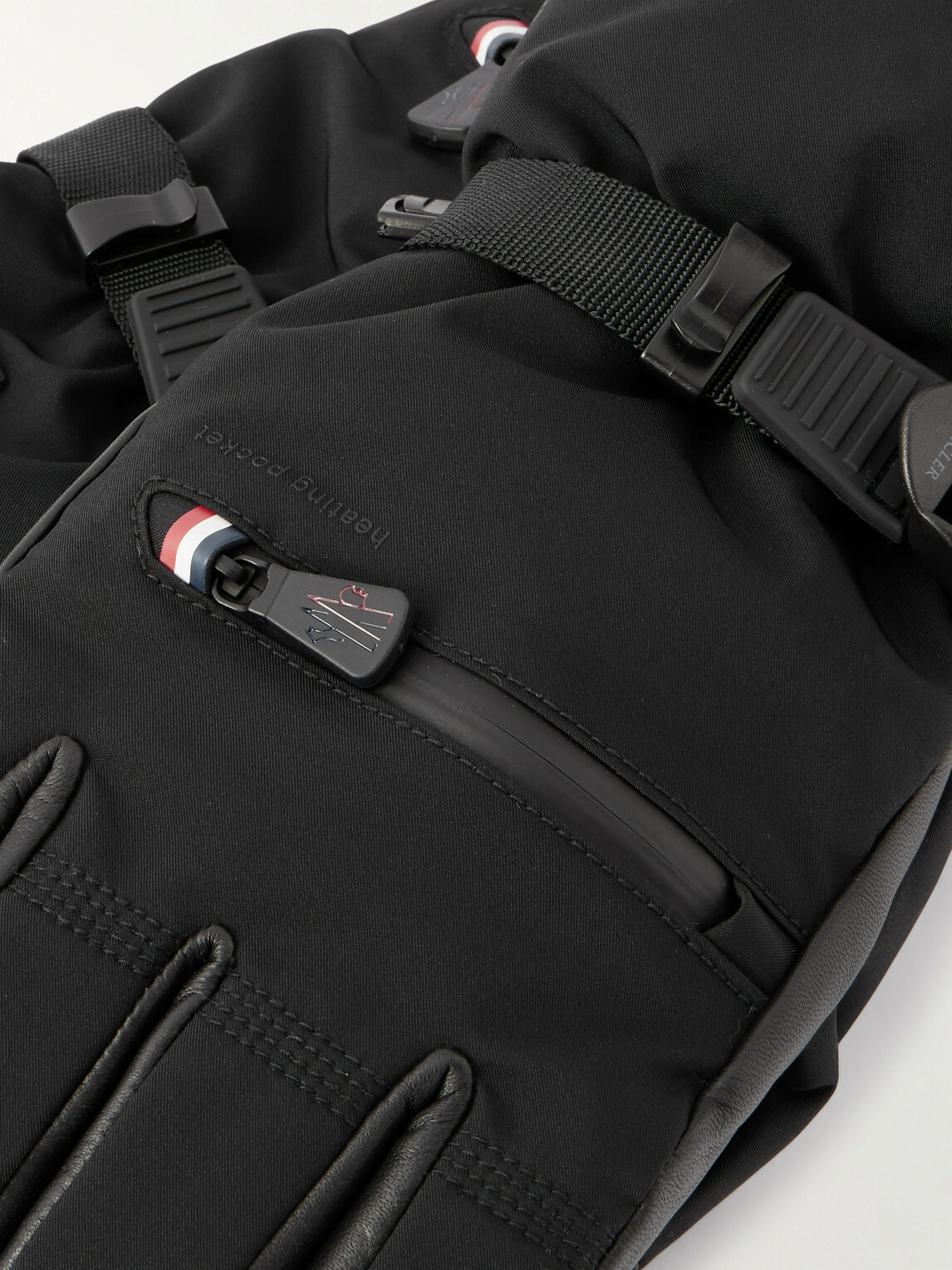 Moncler Grenoble - Leather-Trimmed Shell Ski Gloves - Black
