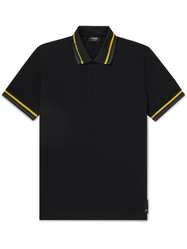Photo: Fendi - Slim-Fit Contrast-Tipped Cotton-Piqué Polo Shirt - Black