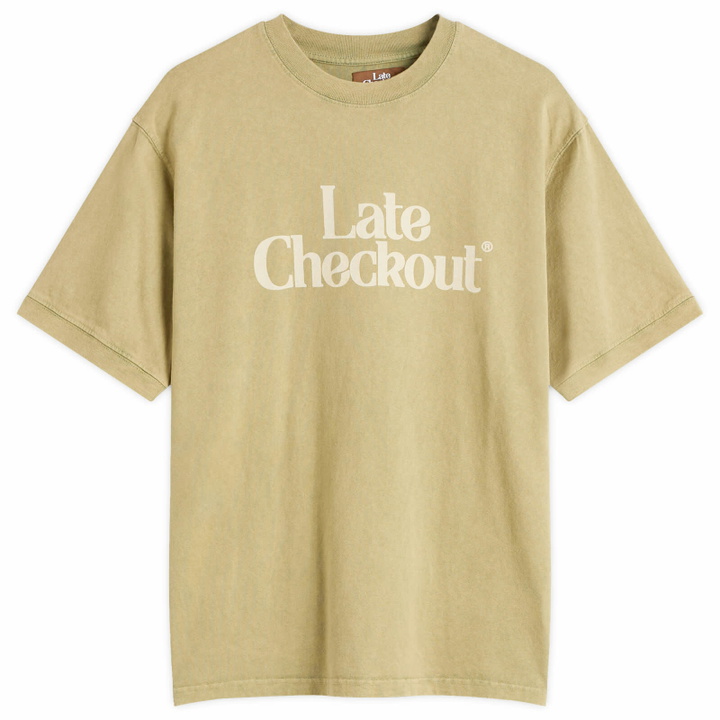 Photo: Late Checkout Men's Logo Vintage Ringer T-Shirt in Green