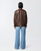 Pinko Washed Leather Jacket With Collar Brown Sassicaia