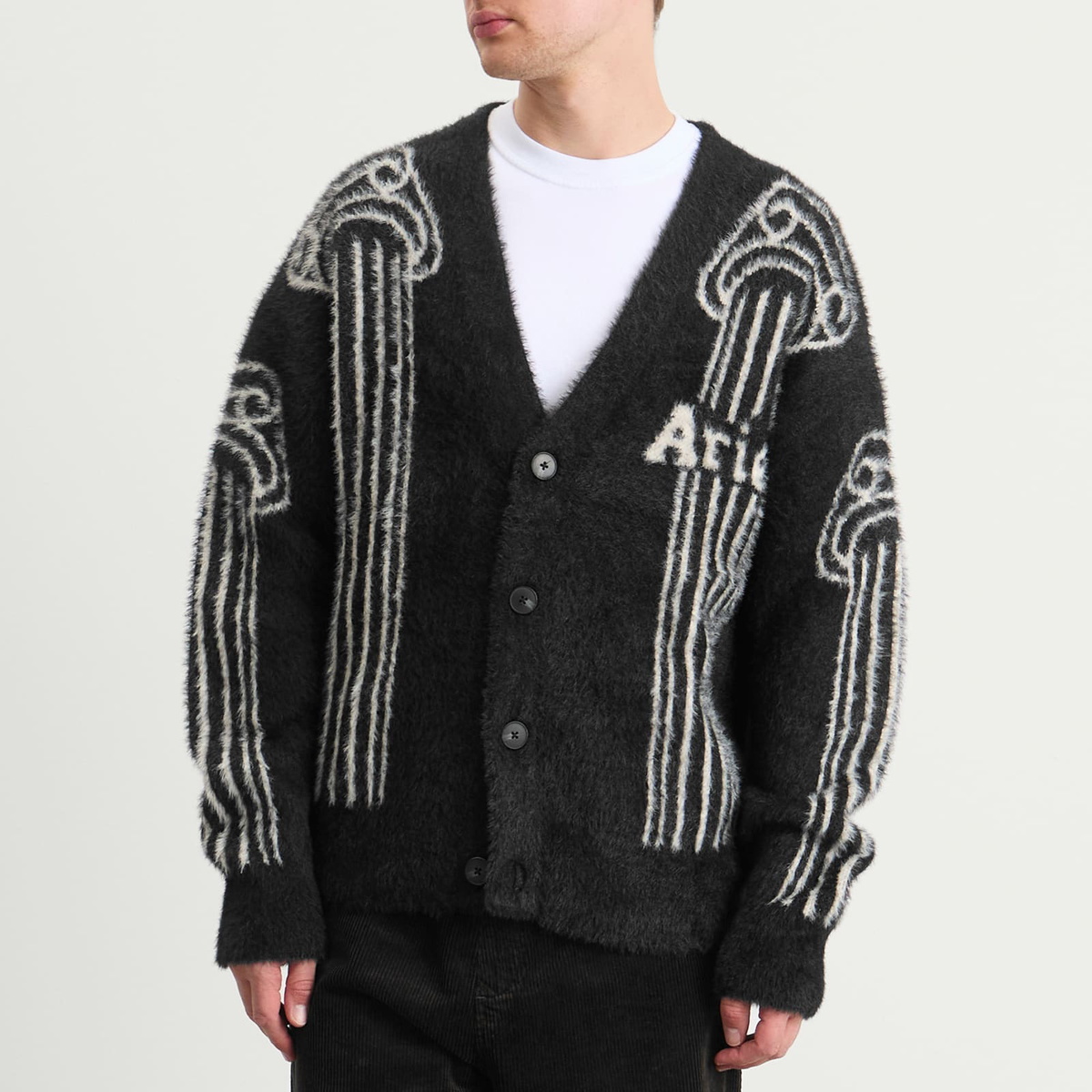 Aries Men's Oversized Chenille Column Knit Cardigan in Black
