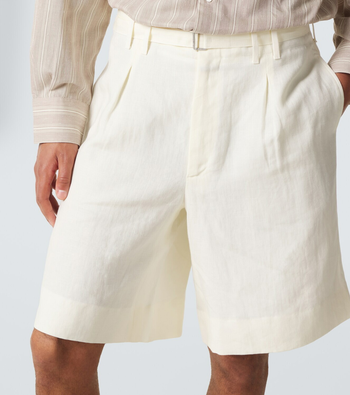 Stòffa Belted linen Bermuda shorts