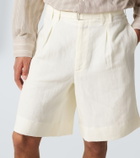Stòffa Belted linen Bermuda shorts