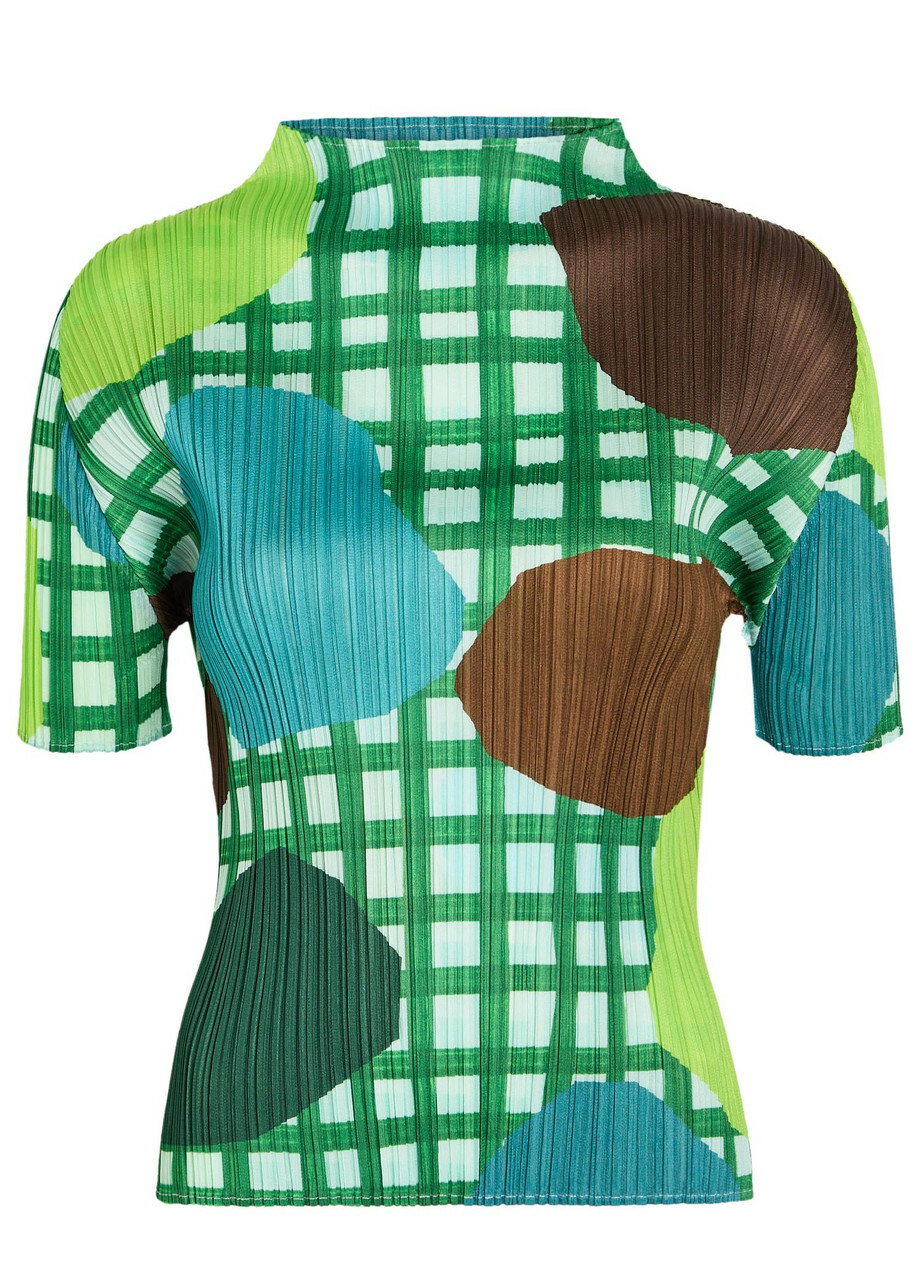 Pleats Please Issey Miyake Printed Pleated Woven top Light Brown