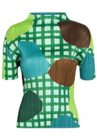 Pleats Please Issey Miyake Printed Pleated Woven top Light Brown