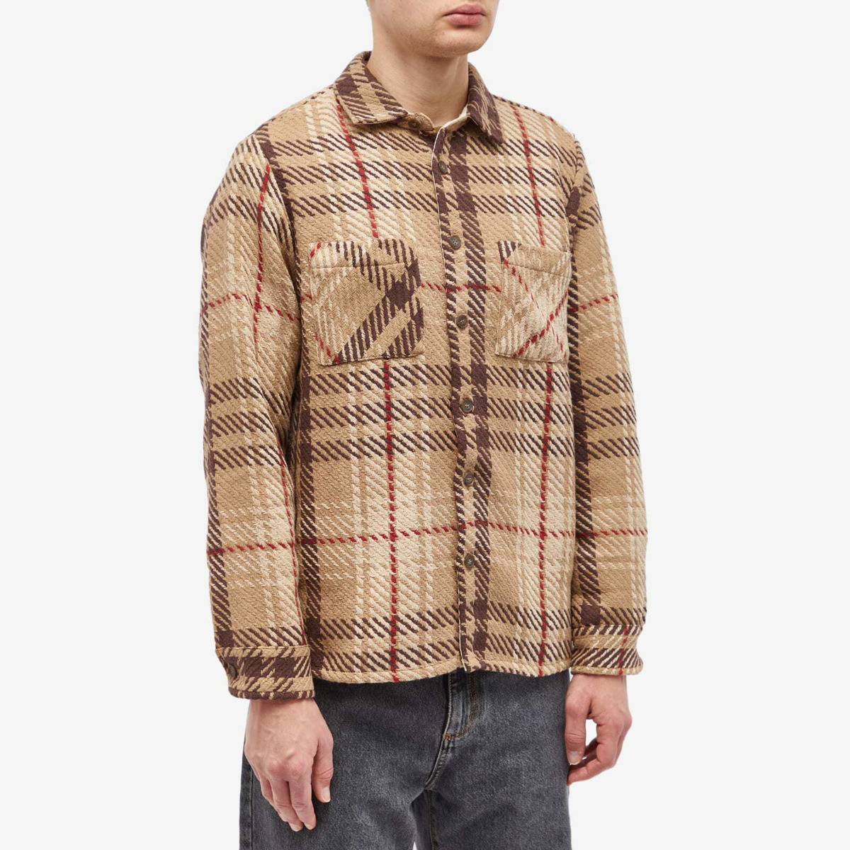 Wax London Men's Marlow Check Whiting Overshirt in Beige/Brown Wax London