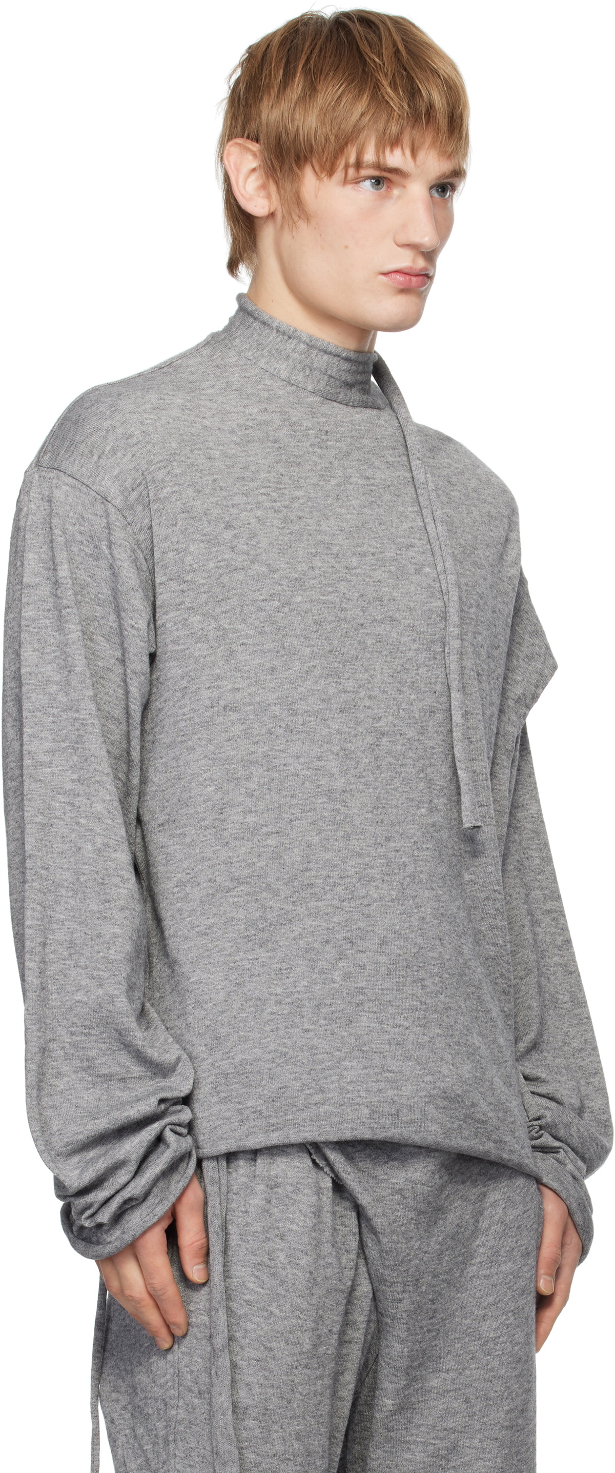 Ottolinger Gray Strap Knit Loose Longsleeve Sweatshirt