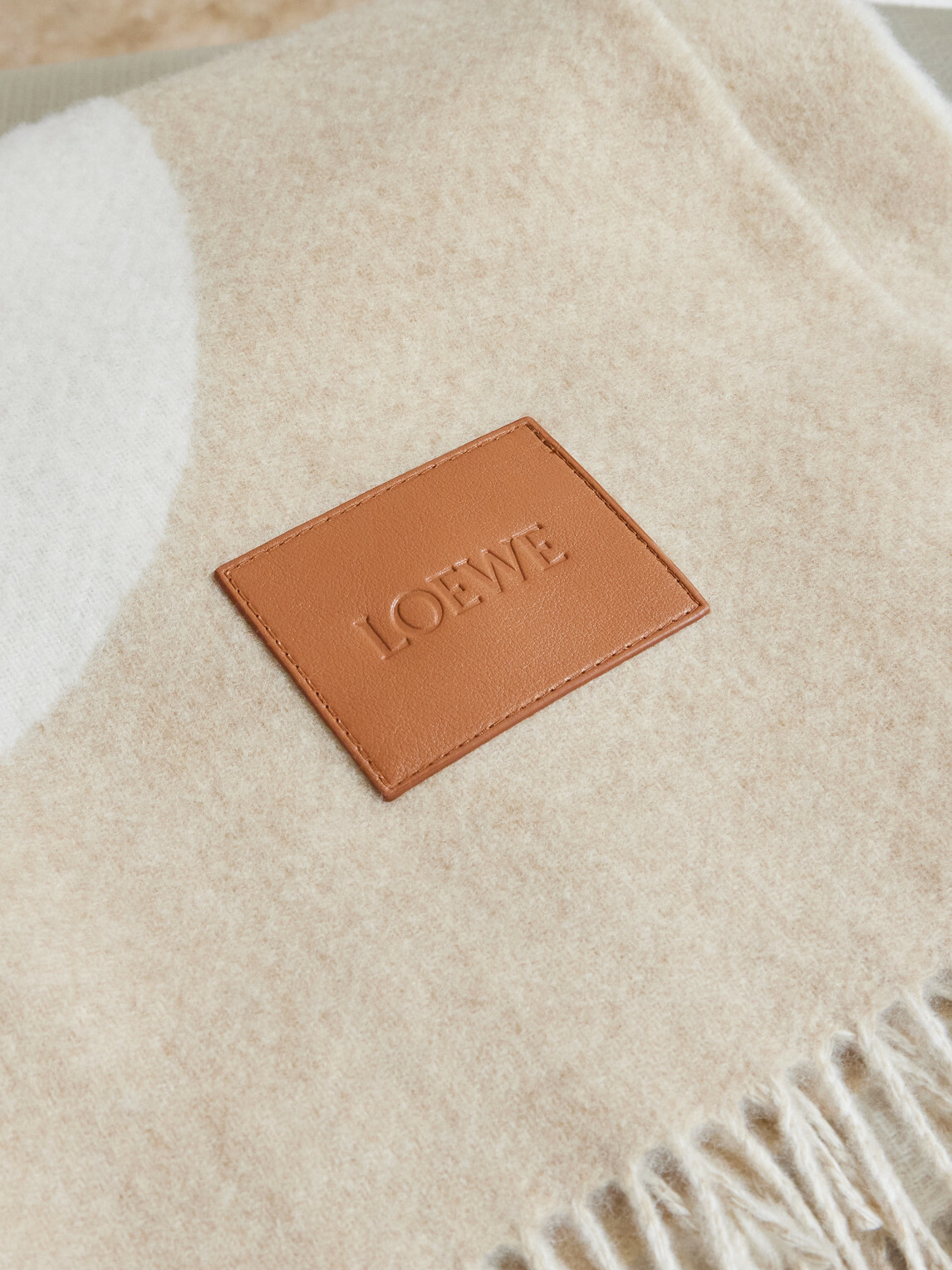 LOEWE - Anagram Leather-Appliquéd Fringed Logo-Jacquard Wool Blanket