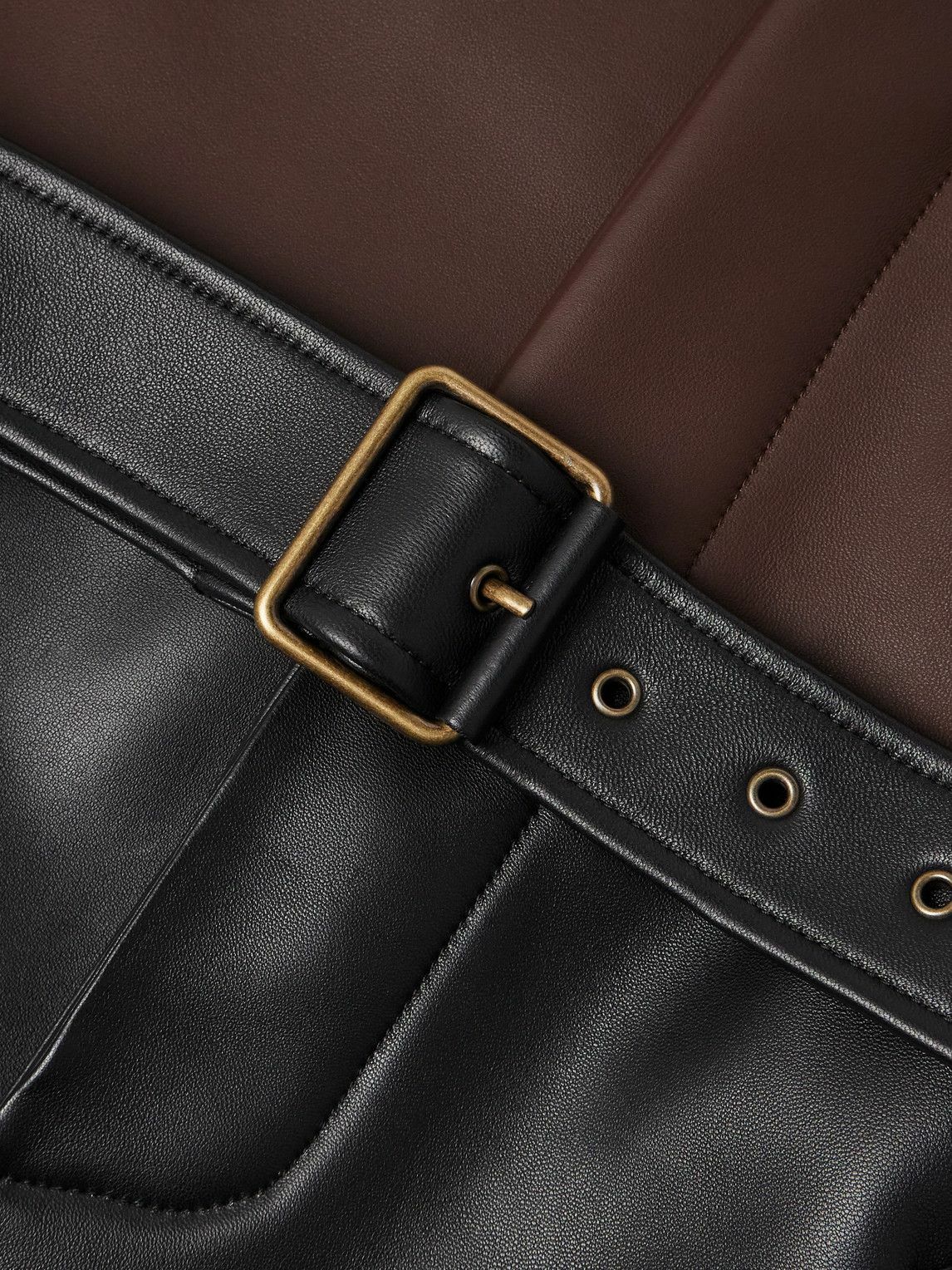 LOEWE - Belted Two-Tone Panelled Leather Coat - Black