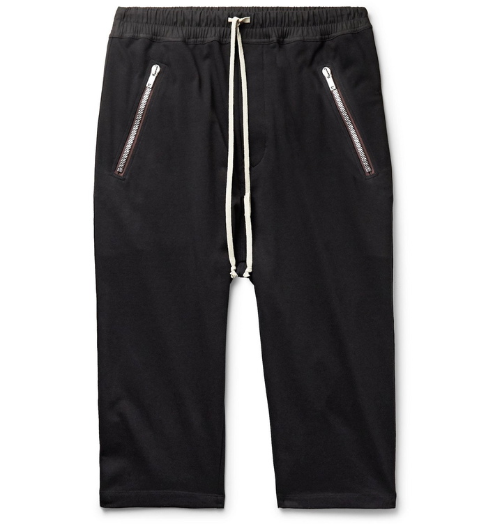 Photo: Rick Owens - Tecuatl Cropped Cotton-Jersey Sweatpants - Black