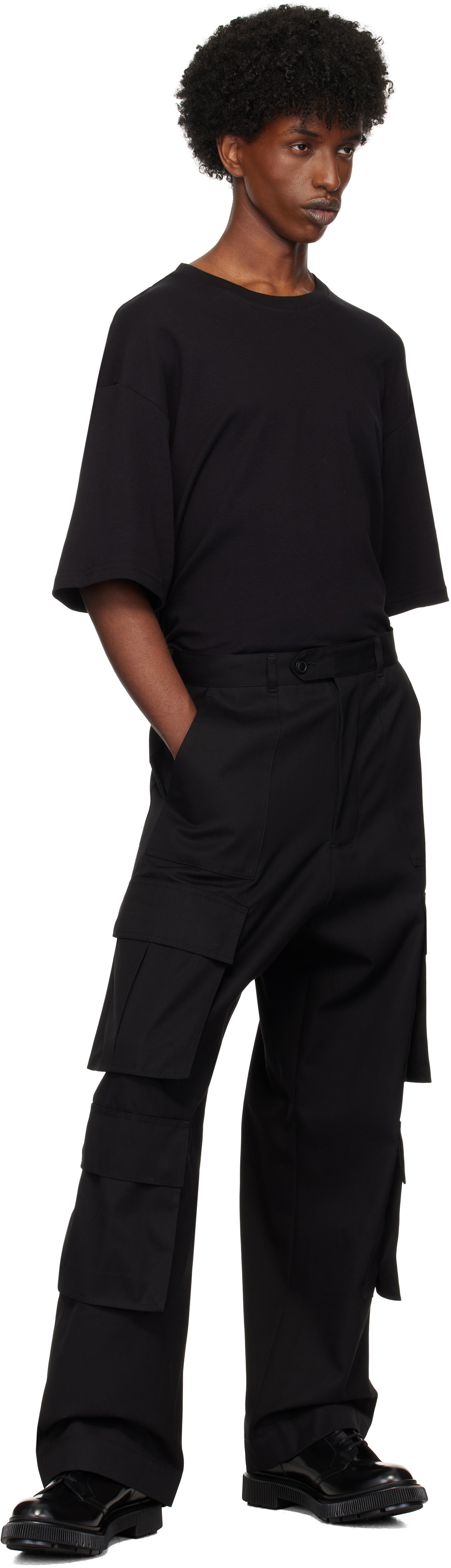 Lownn Black Twill Wide Leg Cargo Pants