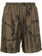 Nanushka Green Abstract-Print Silk Shorts