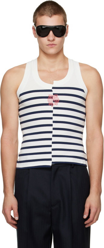 Photo: Jean Paul Gaultier White & Navy 'The JPG Marinière' Tank Top