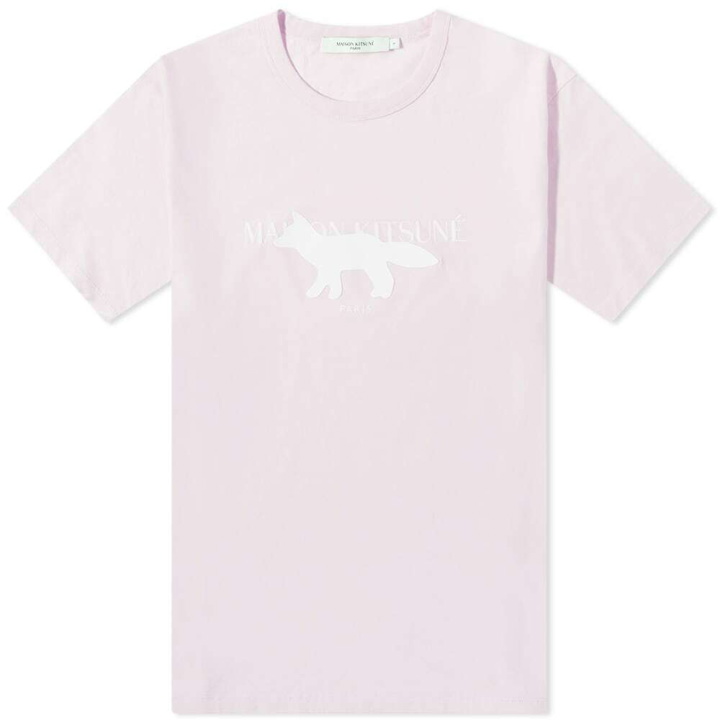 Photo: Maison Kitsuné Men's Fox Stamp Logo T-Shirt in Light Pink