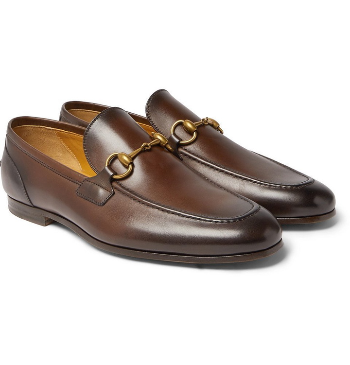 Photo: Gucci - Jordaan Horsebit Burnished-Leather Loafers - Dark brown