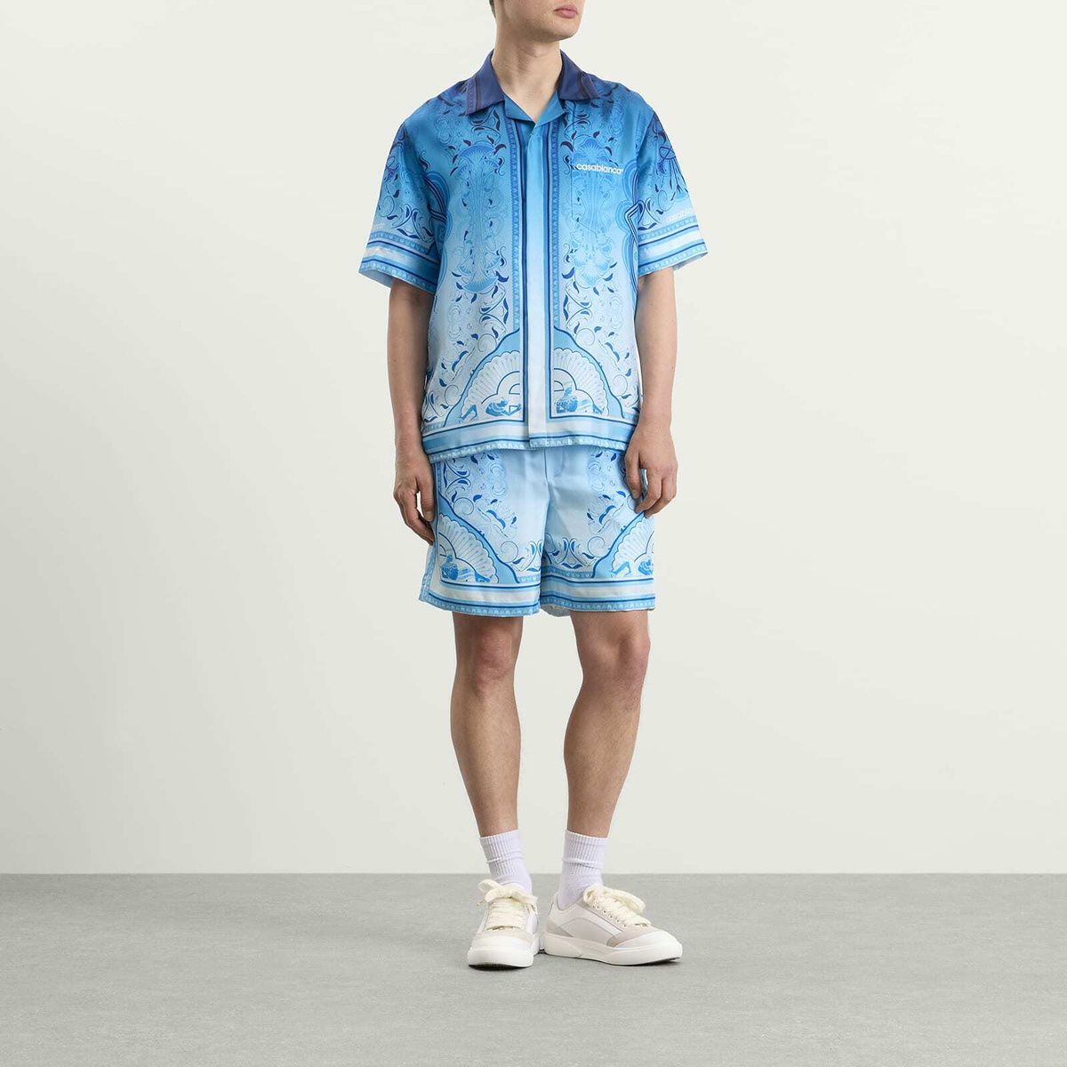 Casablanca Men's Egyptian Rug Silk Shorts in Blue