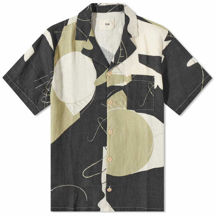 Photo: Folk Men's Void Print Vacation Shirt in Black Olive