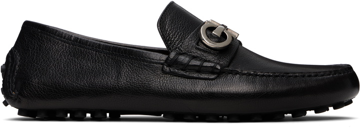 Photo: Ferragamo Black Gancini Ornament Driver Loafers