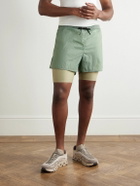 DISTRICT VISION - Straight-Leg Layered Logo-Print Stretch-Jersey and Shell Drawstring Shorts - Green
