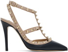 Valentino Garavani Taupe & Navy Rockstud Caged 100mm Heels