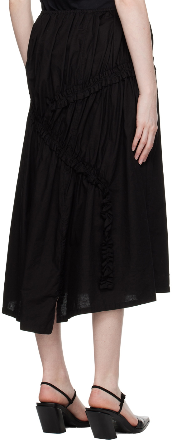 Y's Black Gathered Midi Skirt