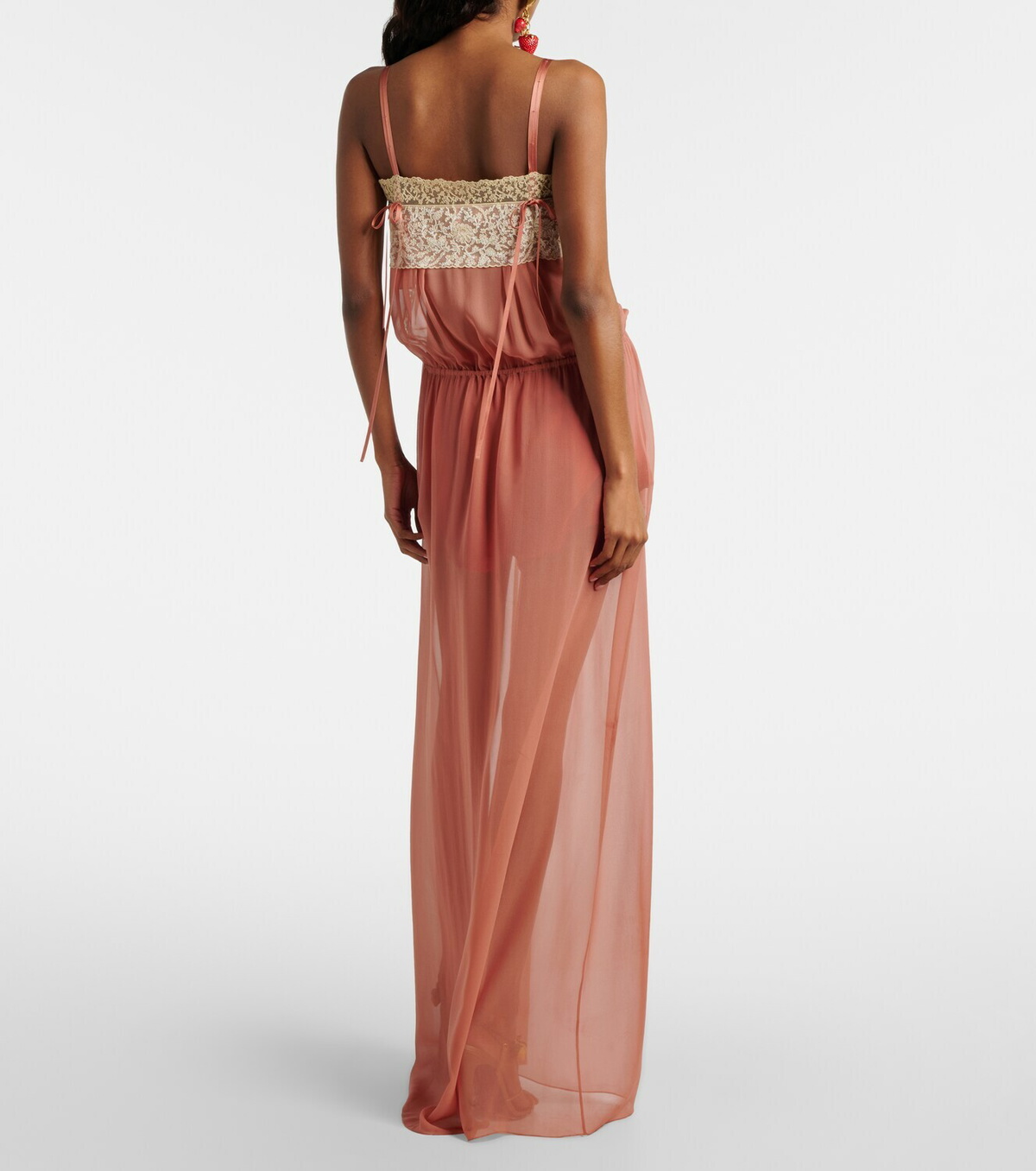 Saint Laurent Lace-trimmed silk crêpe muslin maxi dress