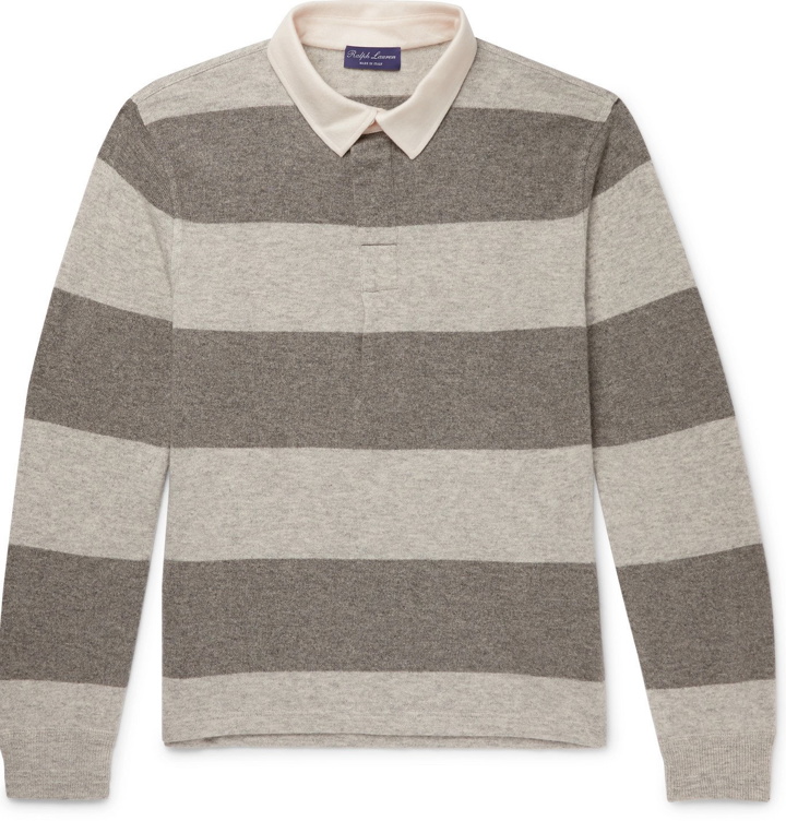 Photo: Ralph Lauren Purple Label - Striped Cashmere Polo Shirt - Gray