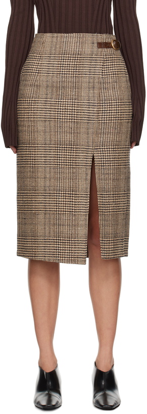 Photo: Recto Beige Check Wrapped Midi Skirt