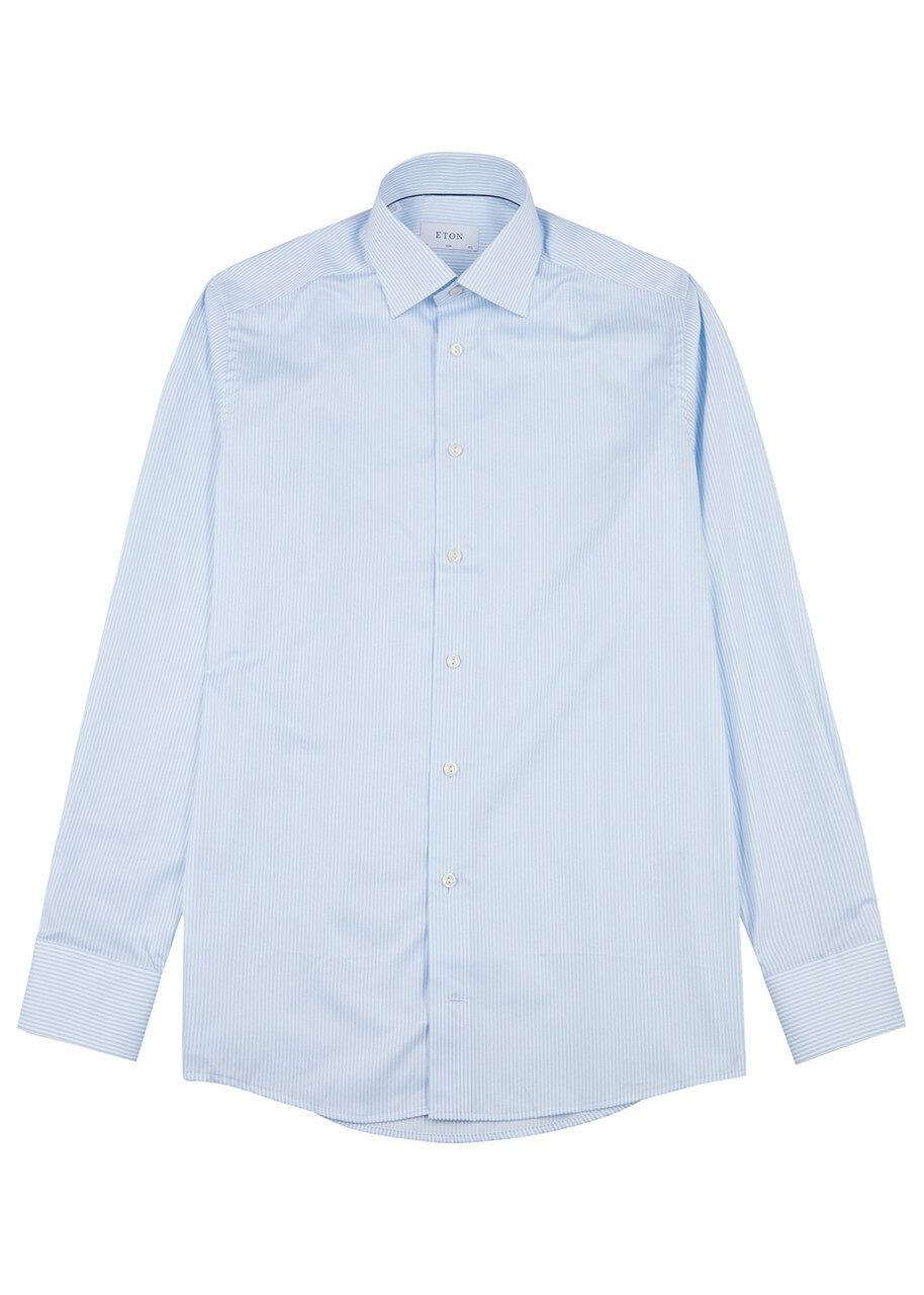 Eton Striped Cotton Shirt Blue And White