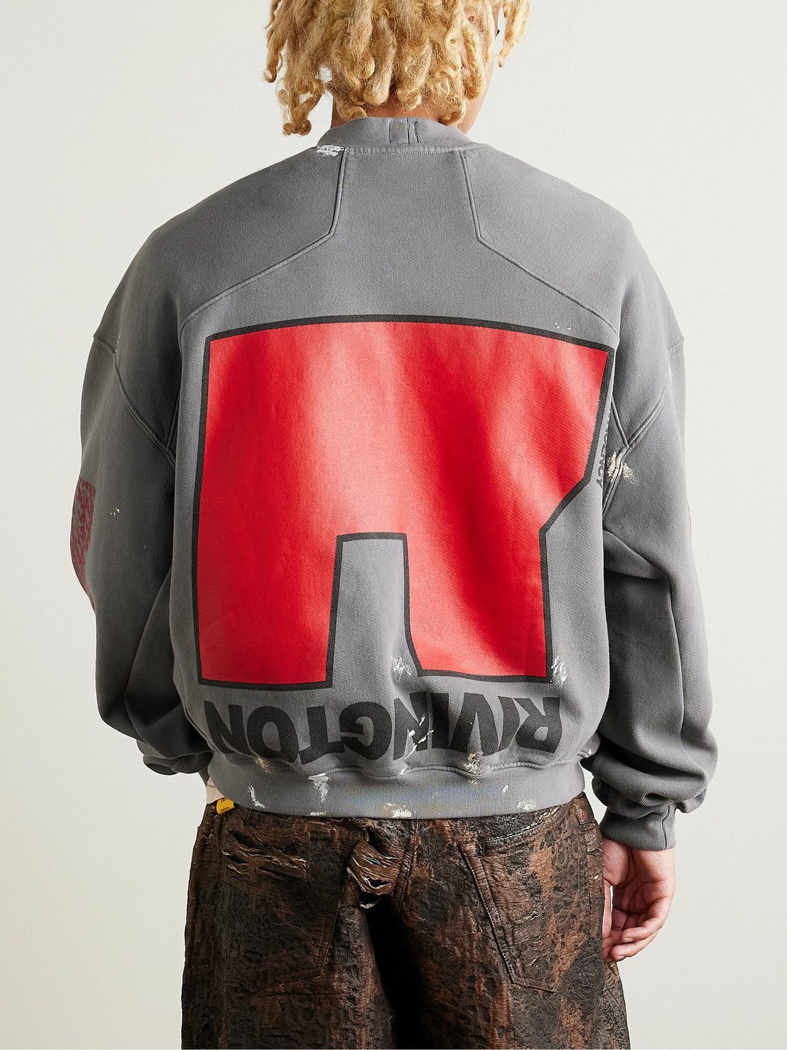 RRR123 - Love Stuff Paint-Splattered Printed Cotton-Jersey Sweatshirt - Gray