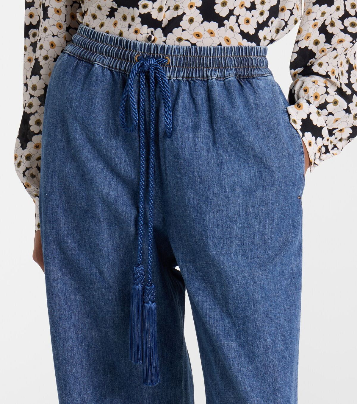 Valentino Cotton chambray wide-leg pants