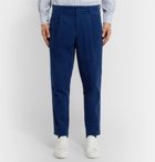 Mr P. - Tapered Pleated Cotton-Blend Moleskin Suit Trousers - Blue