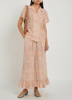 Chloe Floral-print Frill Wide-leg Silk Trousers Pink