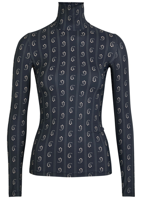 Photo: Tory Burch Printed Stretch-polyamide top Navy