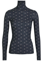 Tory Burch Printed Stretch-polyamide top Navy