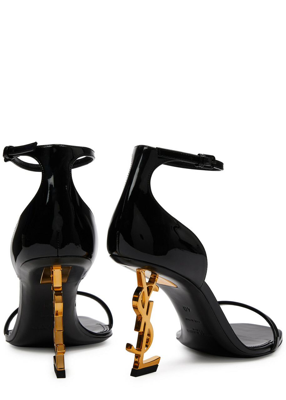 Saint Laurent Opyum 85 Logo Patent Leather Sandals Black
