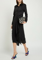 LA Double J Scarf Bead Embellished Satin Midi Skirt Black