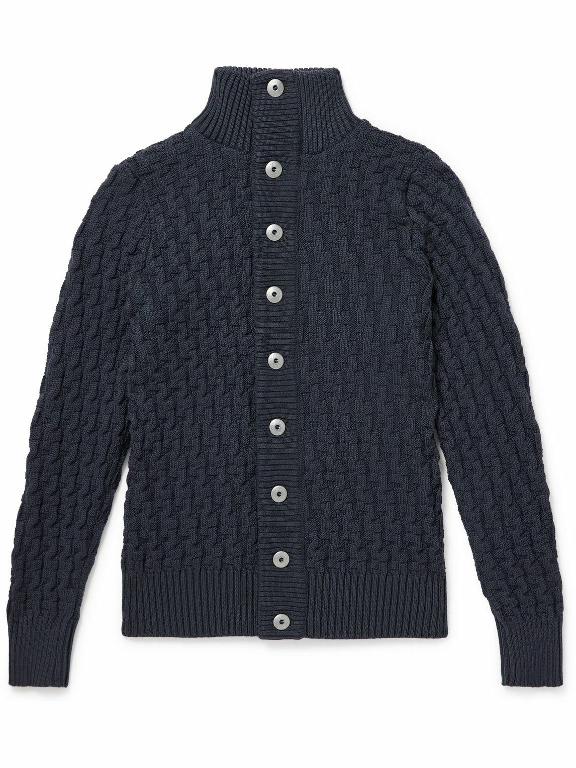 S.N.S Herning - Stark Slim-Fit Basketweave Virgin Wool Cardigan - Blue
