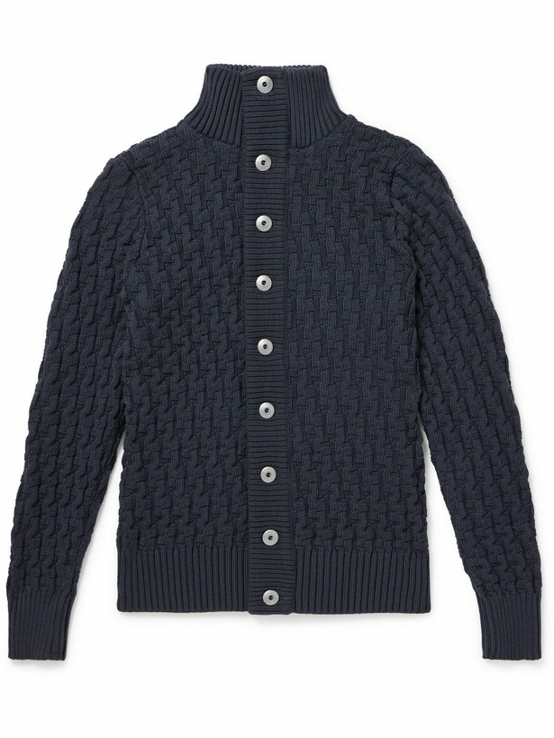 Photo: S.N.S Herning - Stark Slim-Fit Basketweave Virgin Wool Cardigan - Blue