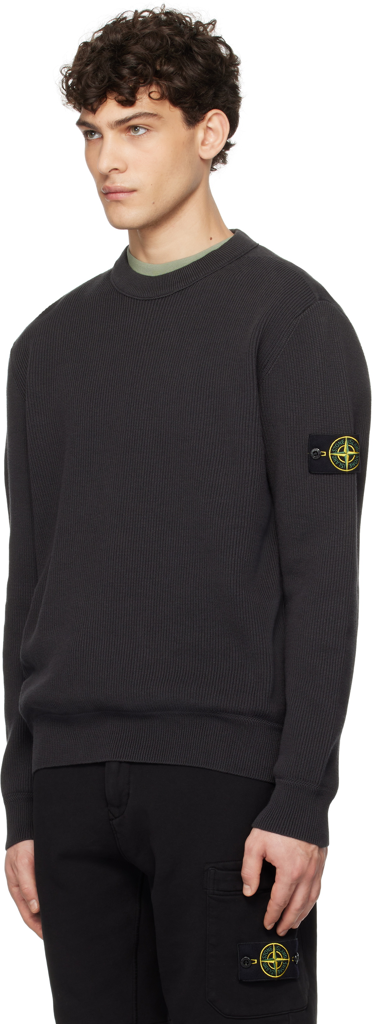 トップス 19ss STONE  SOFT COTTON SWEATER Stone Island Gray Ribbed Soft Organic Cotton Crewneck